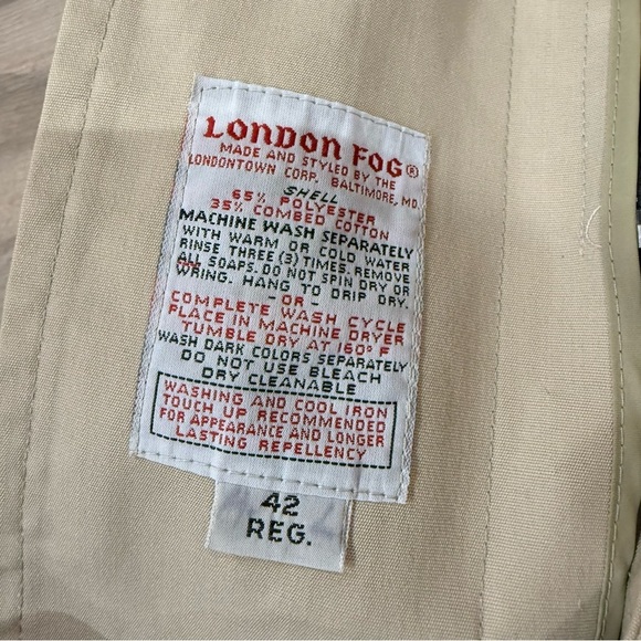 Vintage London Fog Trench Coat Mens 42 Reg Over Jacket Zip Out Lining Khaki Tan - Picture 12 of 14